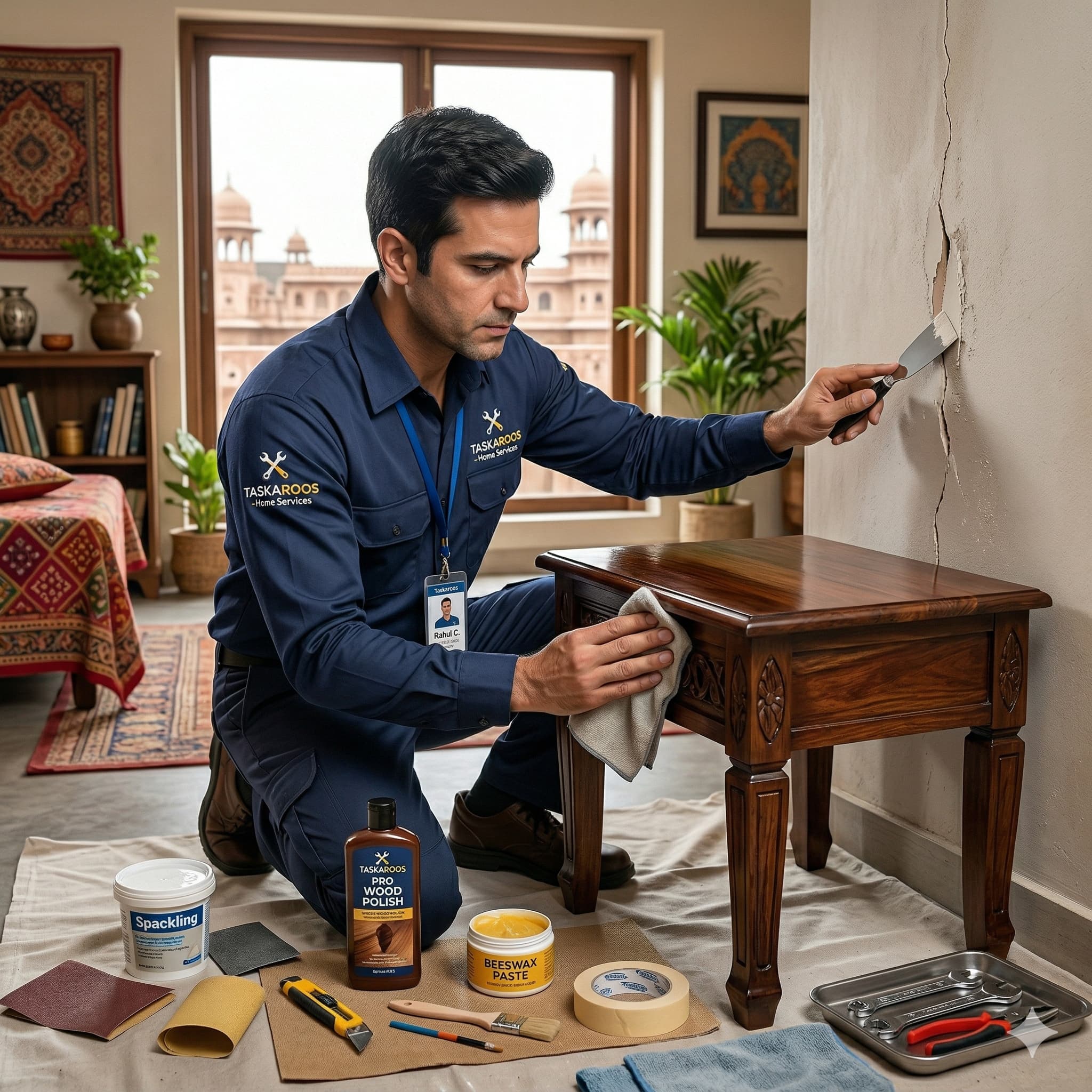 Wood polishing and wall repairs